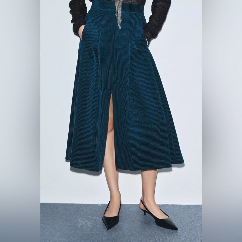 ZARA CORDUROY MIDI SKIRT ZW COLLECTION